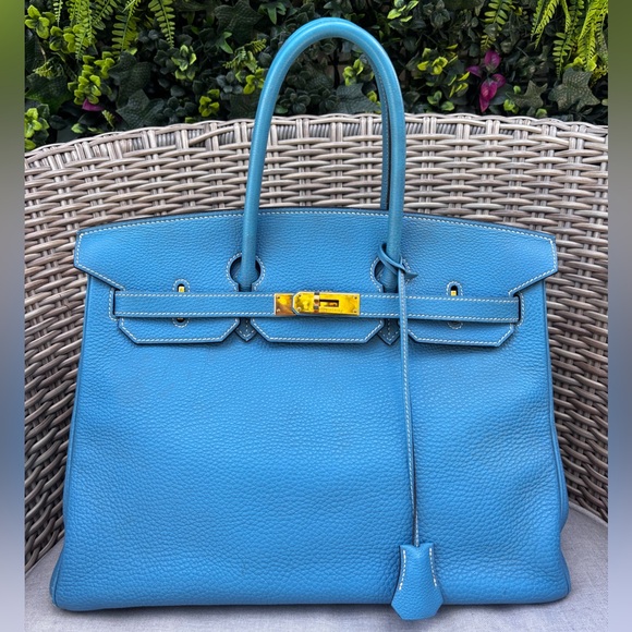 Authentic HERMES BIRKIN 35 Blue Jean Togo leather gold hardware bag - Picture 1 of 16